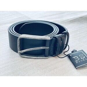 Men Black Genuine Leather Belt 115/ 38 Large Metal Buckle Russia NWT